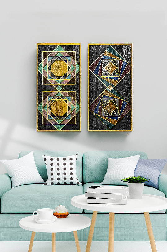 金箔黑金几何玄关装饰画