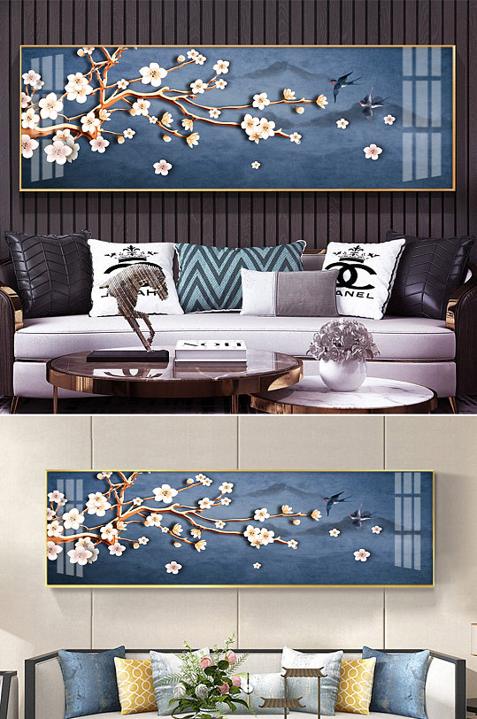 中式工笔梅花床头画装饰画-众图网