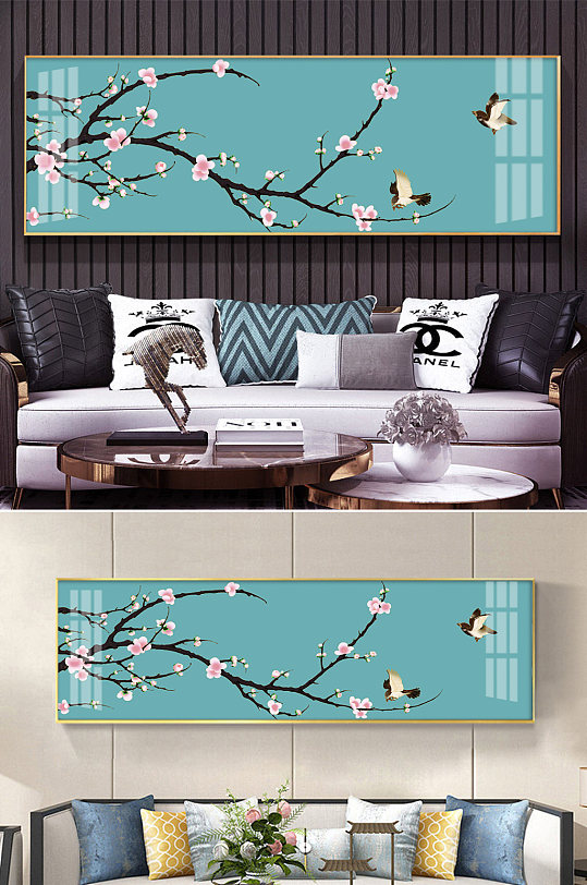 国潮新中式工笔梅花床头画-众图网