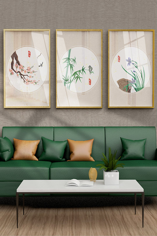 梅兰竹菊工笔花鸟装饰画-众图网