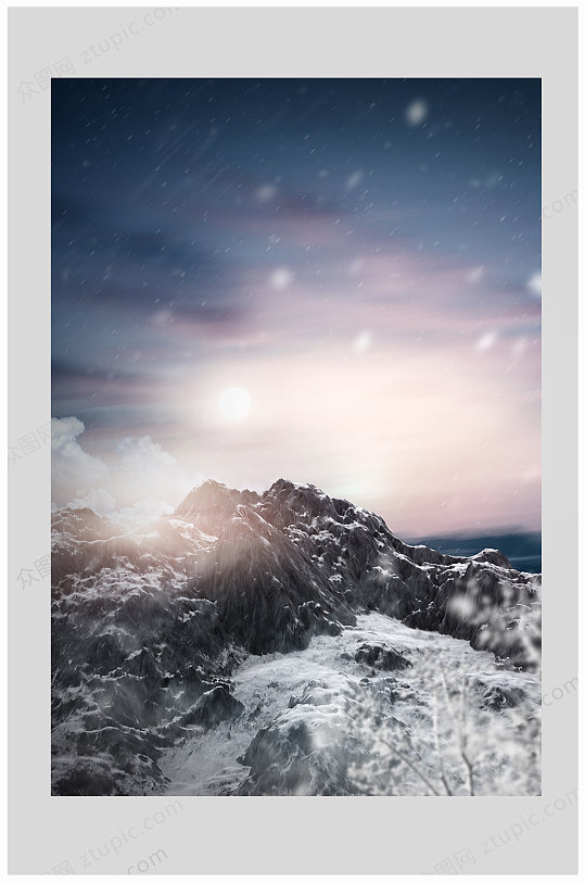 紫色商务雪山大气背景