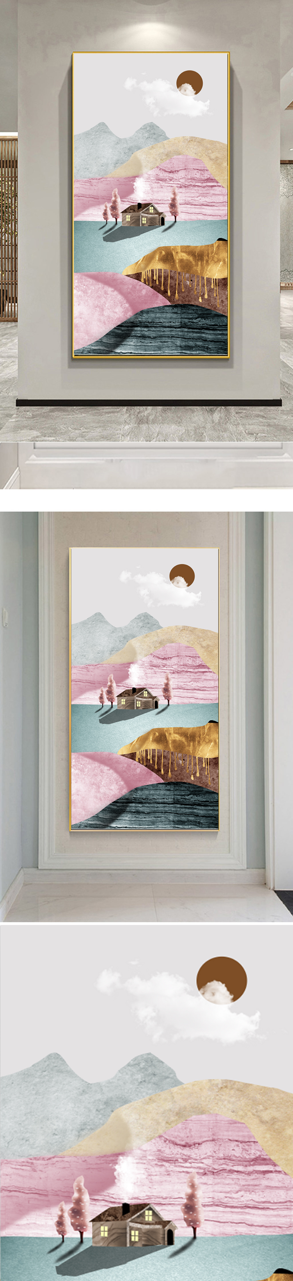 莫兰迪风格小屋简约装饰画素材