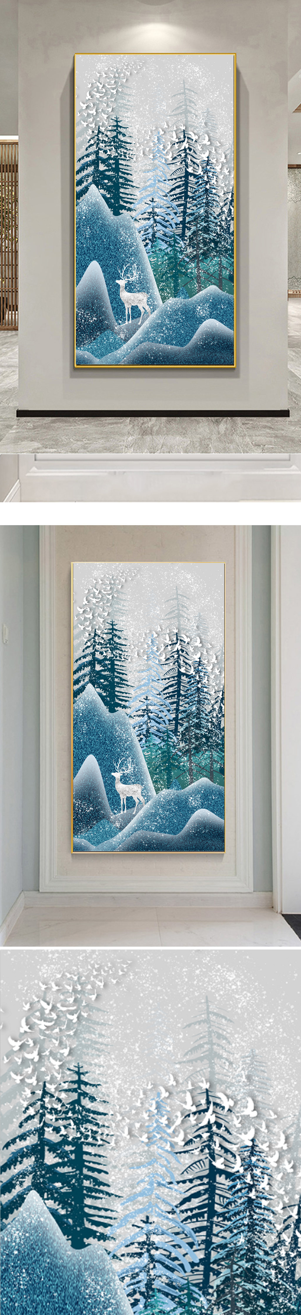 北欧雪景北欧玄关麋鹿装素材