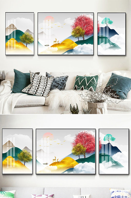 北欧轻奢晶瓷麋鹿装饰画