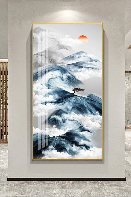 新中式山水风景玄关装饰画-众图网