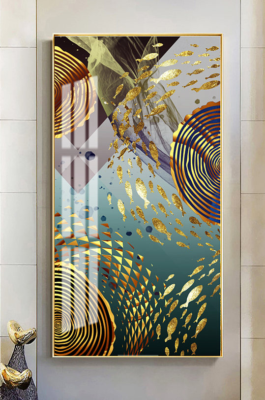 抽象金箔烁金玄关装饰画-众图网