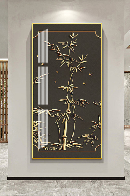 金色竹子大气装饰玄关画