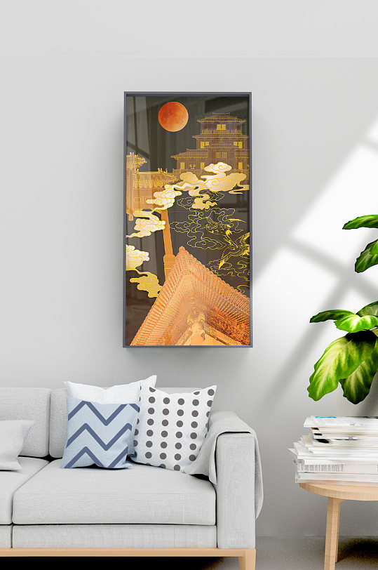 轻奢新中式金色建筑装饰画-众图网