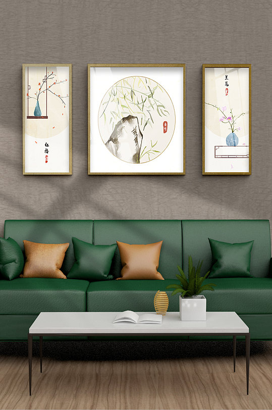 梅兰竹传统工笔花鸟装饰画-众图网