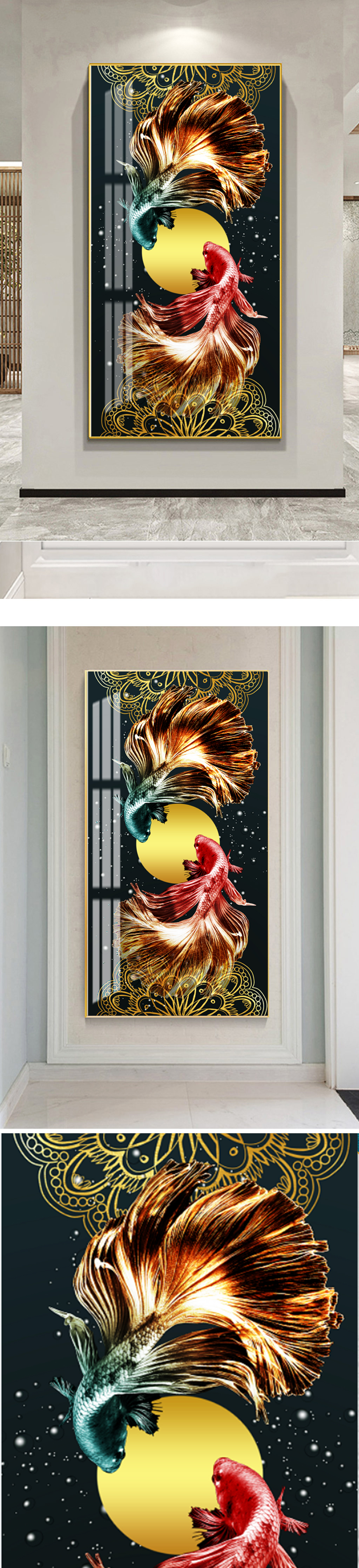 轻奢北欧烁金斗鱼装饰画素材