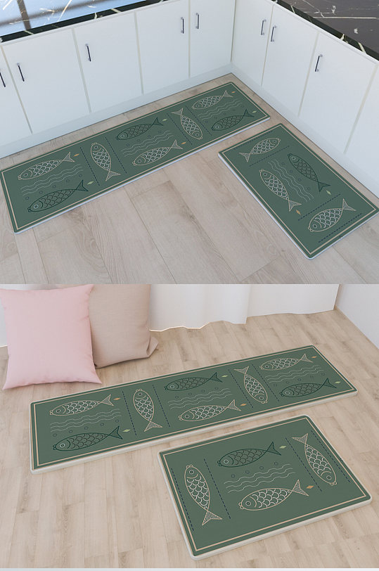北欧风游鱼矢量厨房地垫-众图网