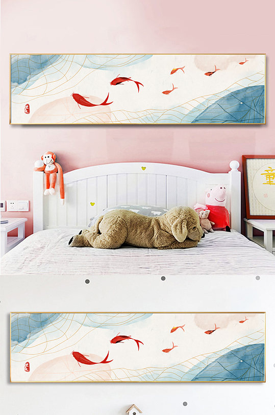 中式简红锦鲤水墨装饰画-众图网