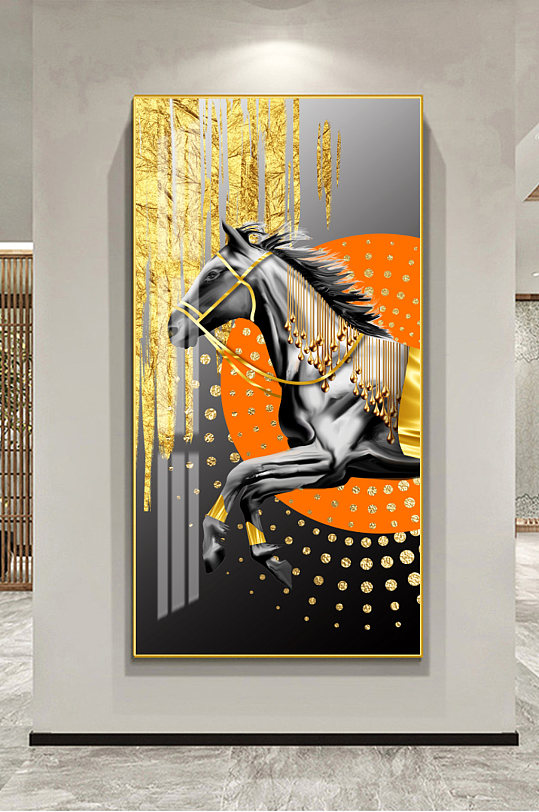现代手绘骏马金箔装饰画-众图网