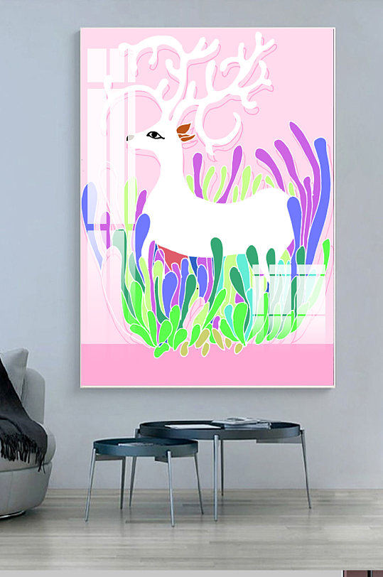 手绘清新麋鹿动物装饰画