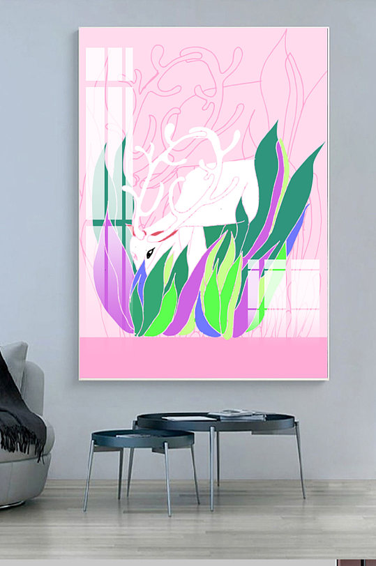手绘清新麋鹿动物装饰画