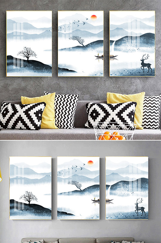 中式素雅水墨山水装饰画-众图网