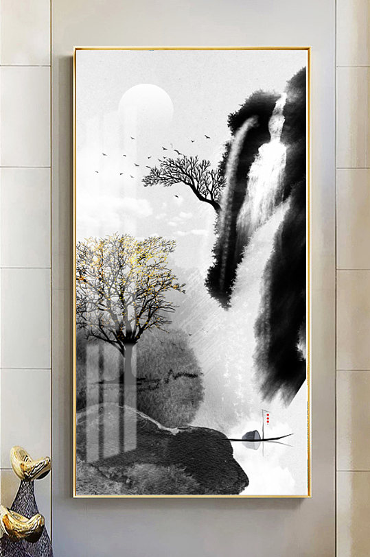 禅意水墨山水玄关装饰画-众图网
