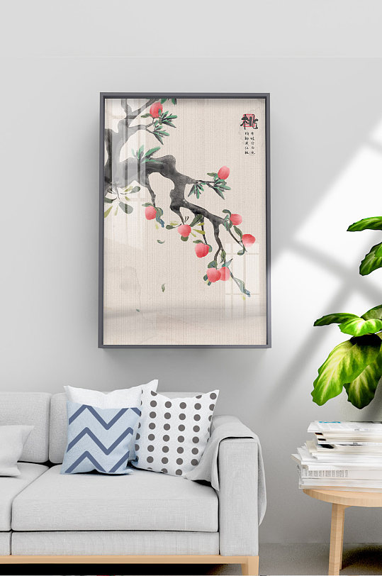 民俗寓意水墨桃子装饰画-众图网