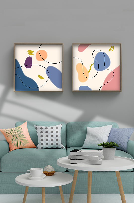 卡通几何色块线条装饰画