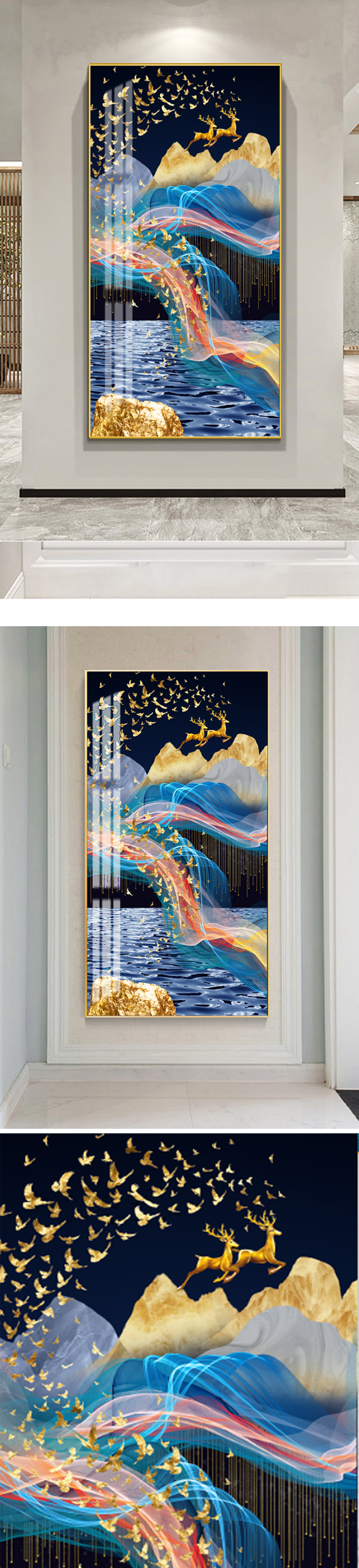 现代抽象金箔麋鹿装饰画素材
