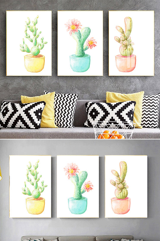 仙人掌手绘装饰画图片-仙人掌手绘装饰画设计素材-仙人掌手绘装饰画