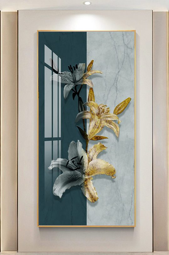 后现代大理石烁金花卉玄关-众图网