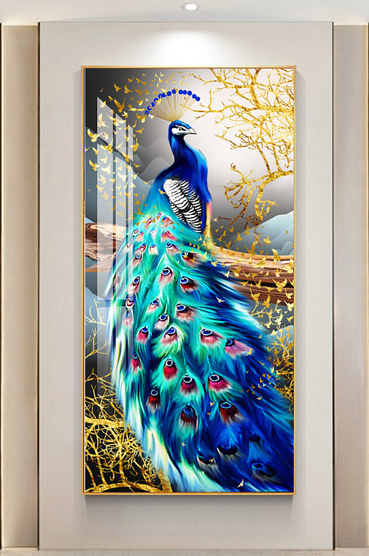轻奢孔雀金箔玄关装饰画