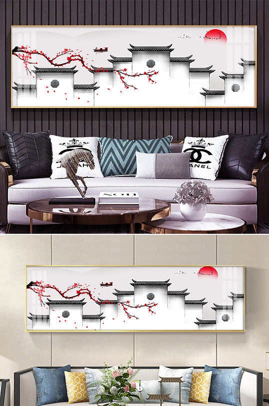 新中式亭台楼阁山水家庭装饰画-众图网