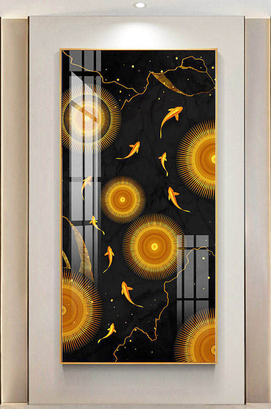 黑金现代年轮九鱼纳福玄关