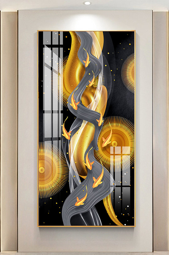 九鱼戏水年年有鱼烁金玄关-众图网