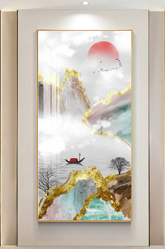新中式金箔山水风景装饰画
