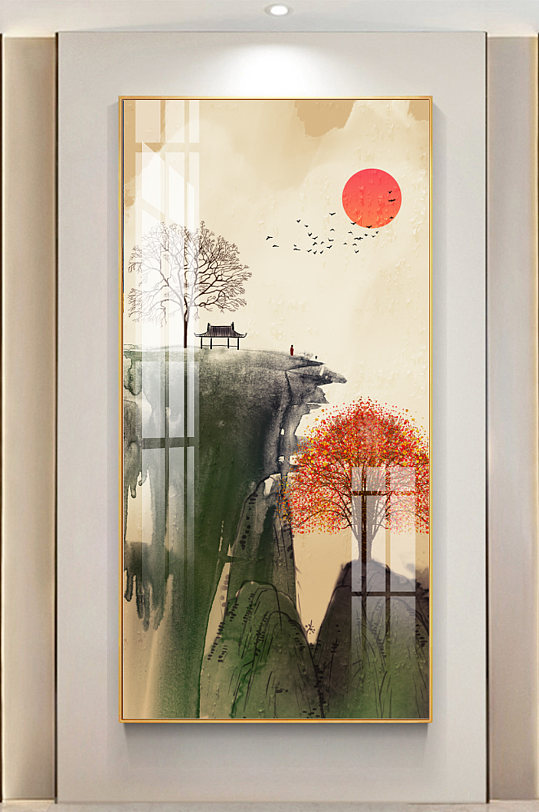 中式传统彩色水墨山水玄关-众图网