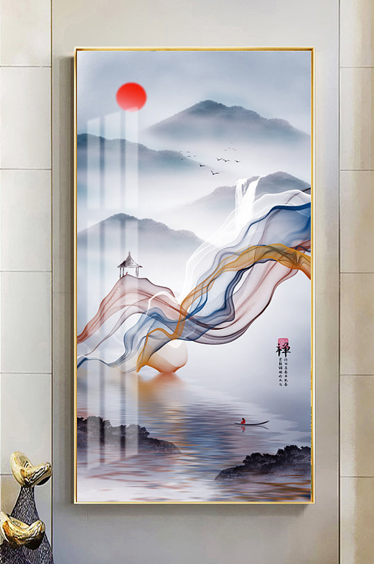 新中式水墨山水玄关装饰画