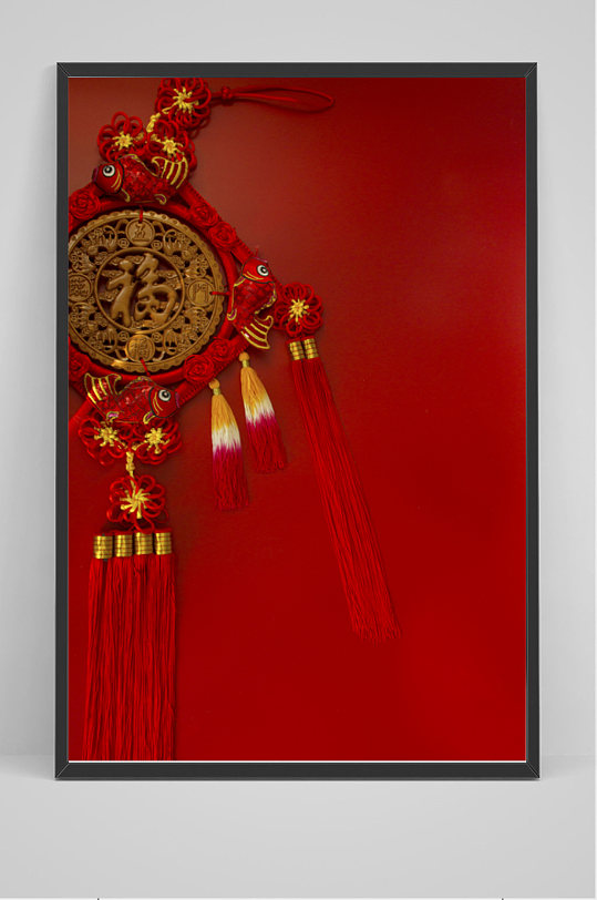 春节喜庆中国结摆件图红色背景