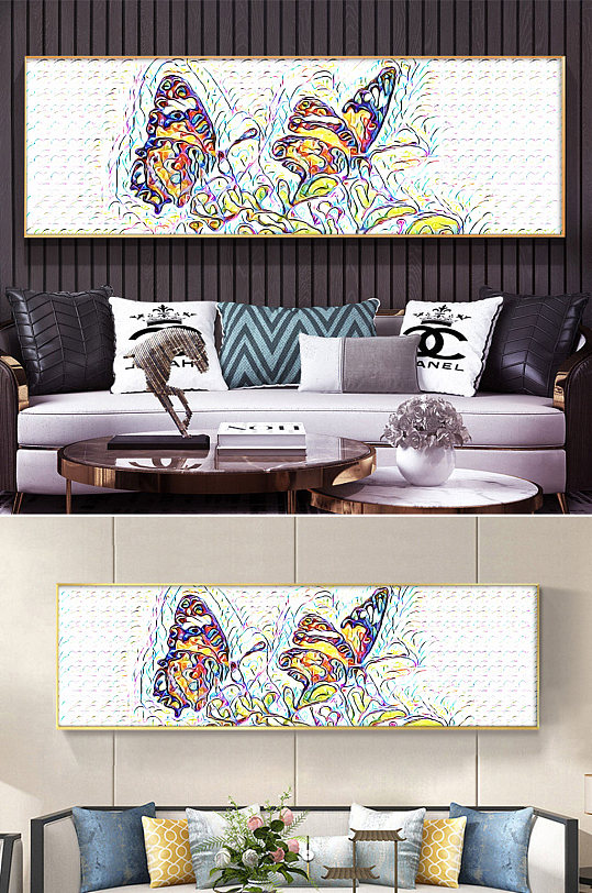 现代抽象动物两只蝴蝶轻奢创意装饰画