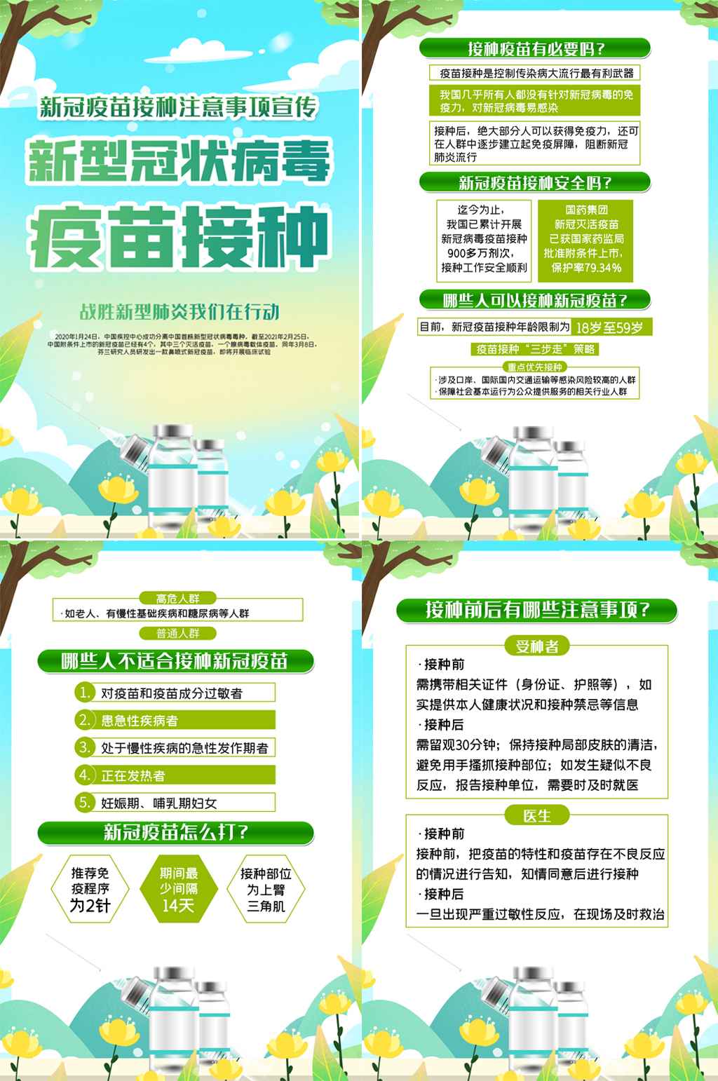 新冠防疫疫苗接种注意事项四件套素材