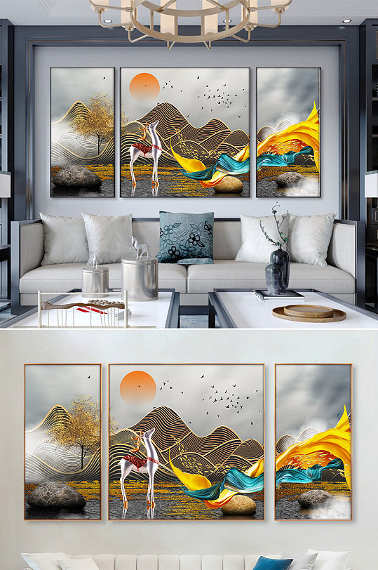 现代抽象意境风景山水艺术金箔装饰画