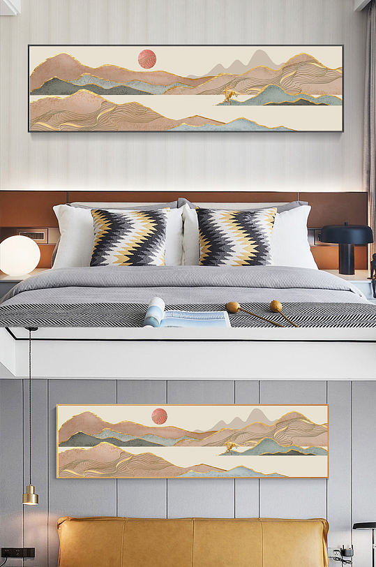 抽象金箔清新山客厅装饰画-众图网