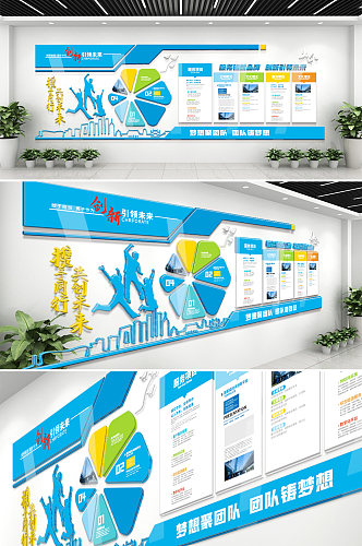 蓝色简约公司形象宣传企业文化墙