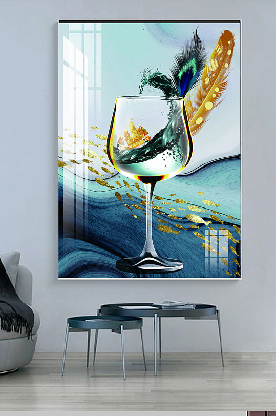 欧式金箔抽象餐厅酒杯装饰画