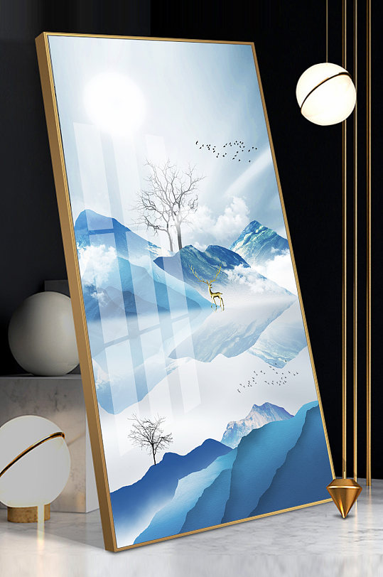 新中式雪山麋鹿客厅装饰画