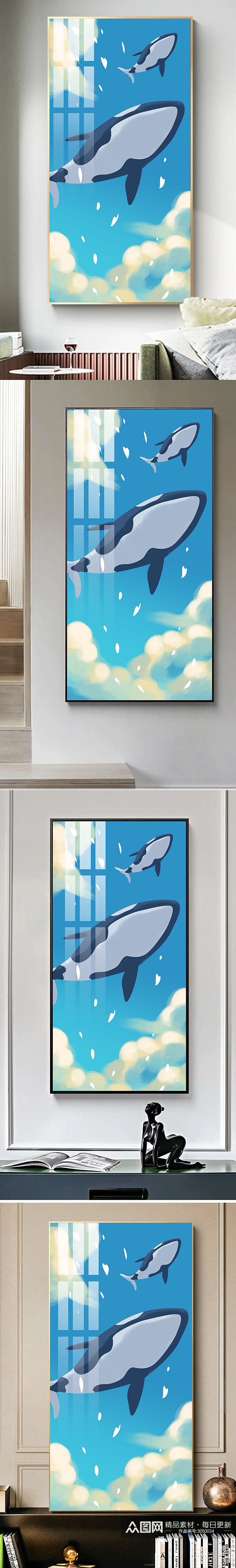 可爱卡通天空鲸鱼儿童房装饰画素材
