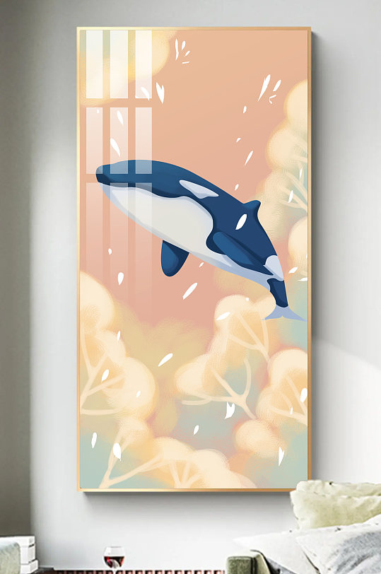可爱卡通天空鲸鱼儿童房装饰画