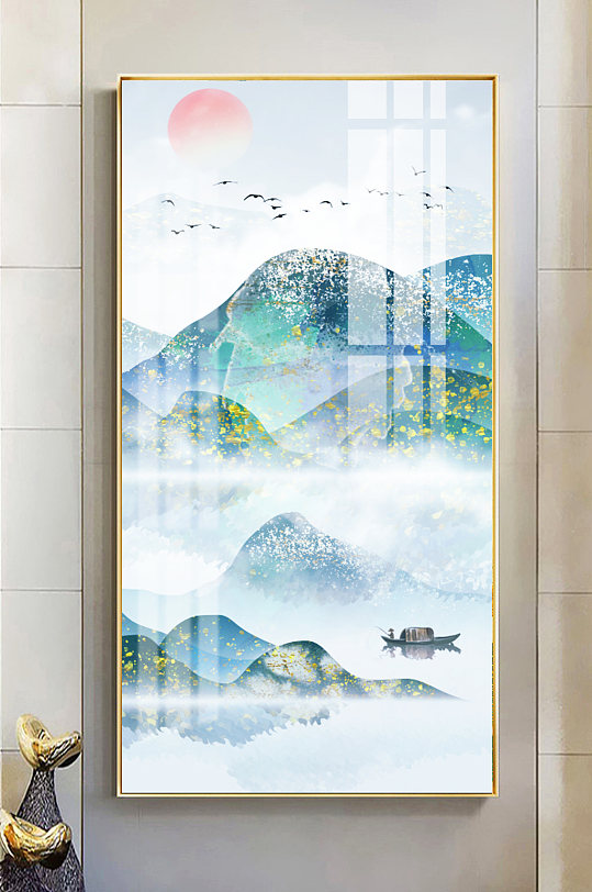 手绘山水天空简约几何玄关装饰画-众图网