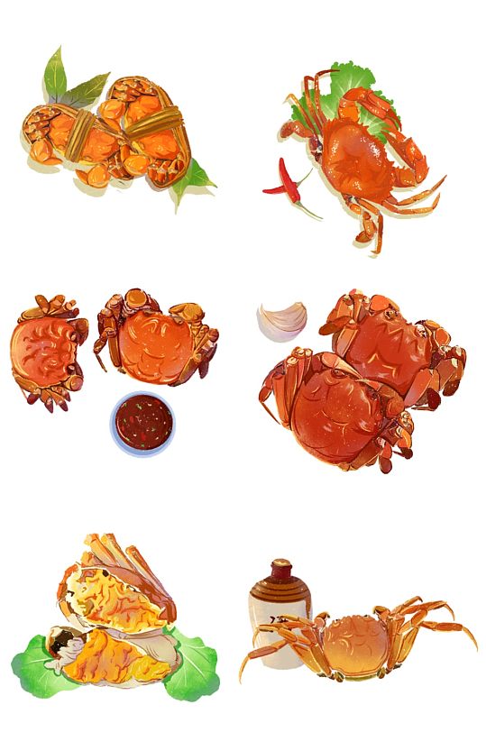 鲜美大闸蟹美食元素插画-众图网
