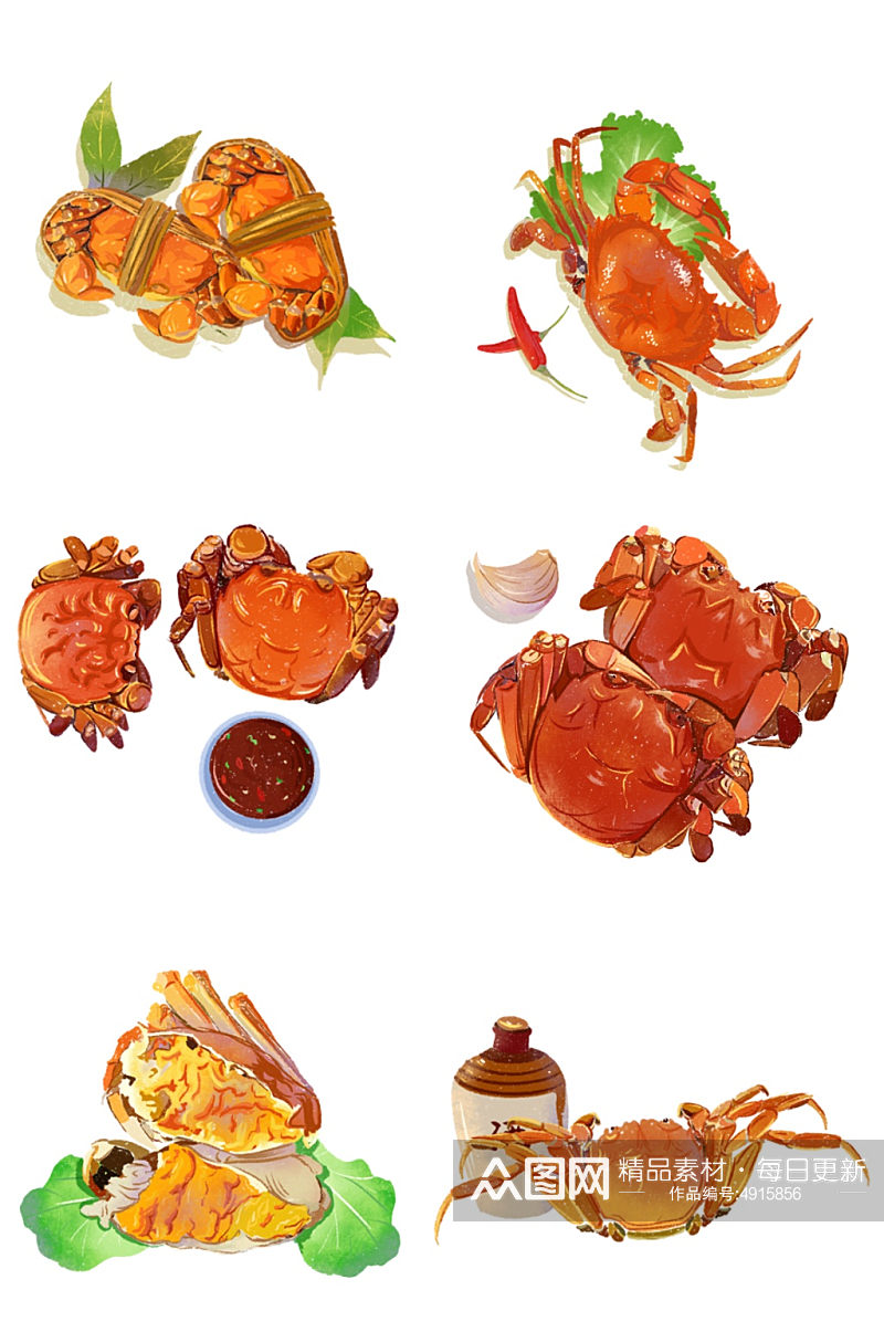 鲜美大闸蟹美食元素插画素材