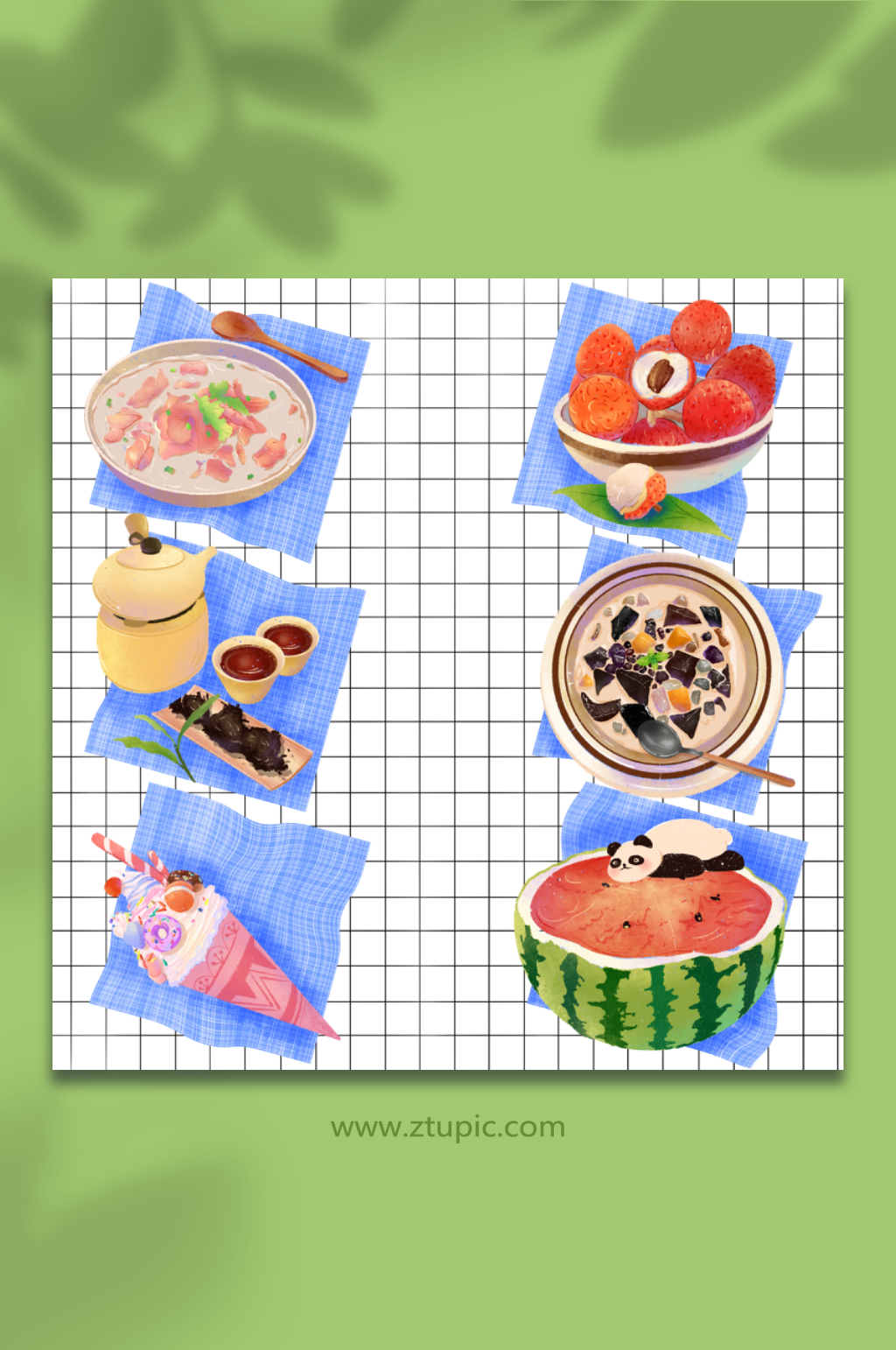 各種習(xí)俗大暑節(jié)氣夏季美食元素插畫素材