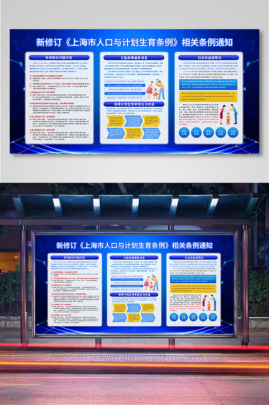 蓝色上海市人口与计划生育条例内容展板
