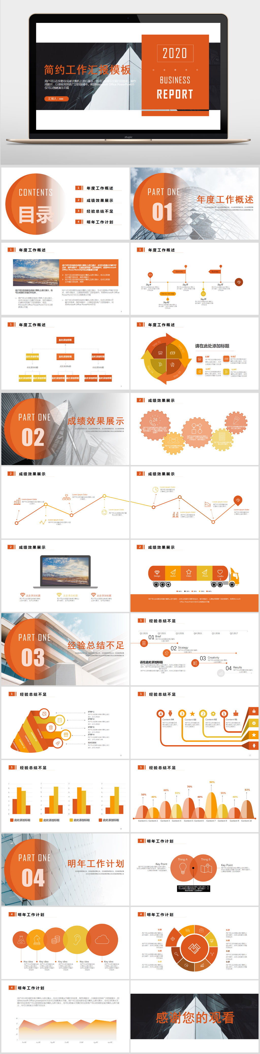 橙色工作汇报PPT模板素材