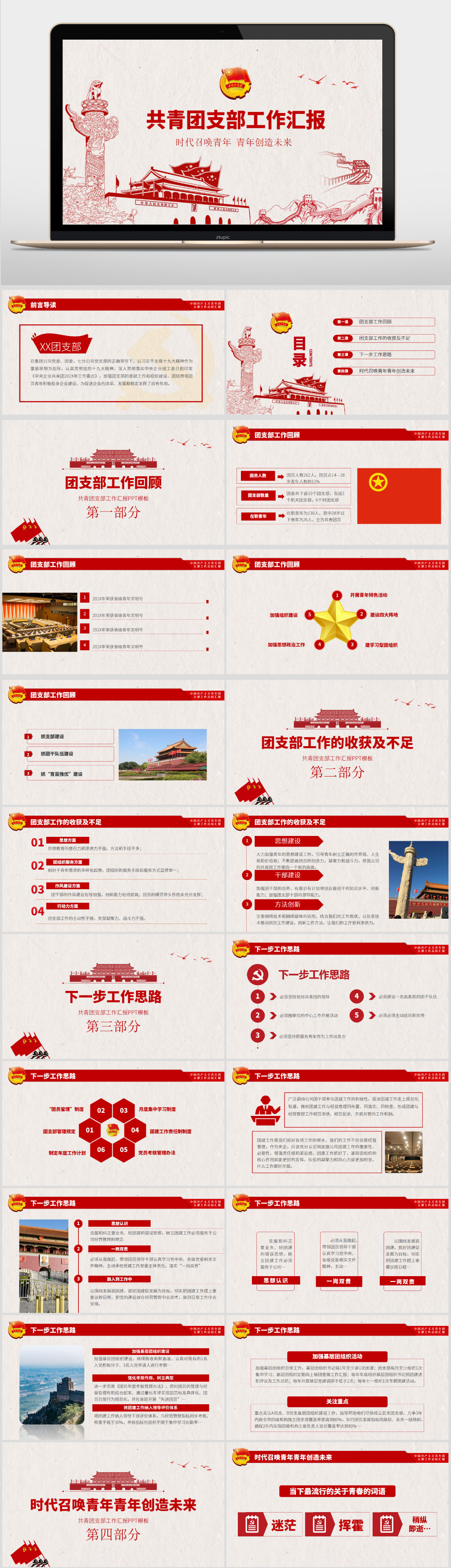 共青团团委团支部工作汇报总结PPT模板素材